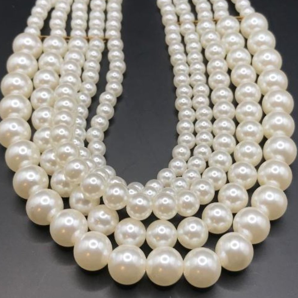 Multi Layer Graduated Faux Pearl Necklace - Picture 4 of 7